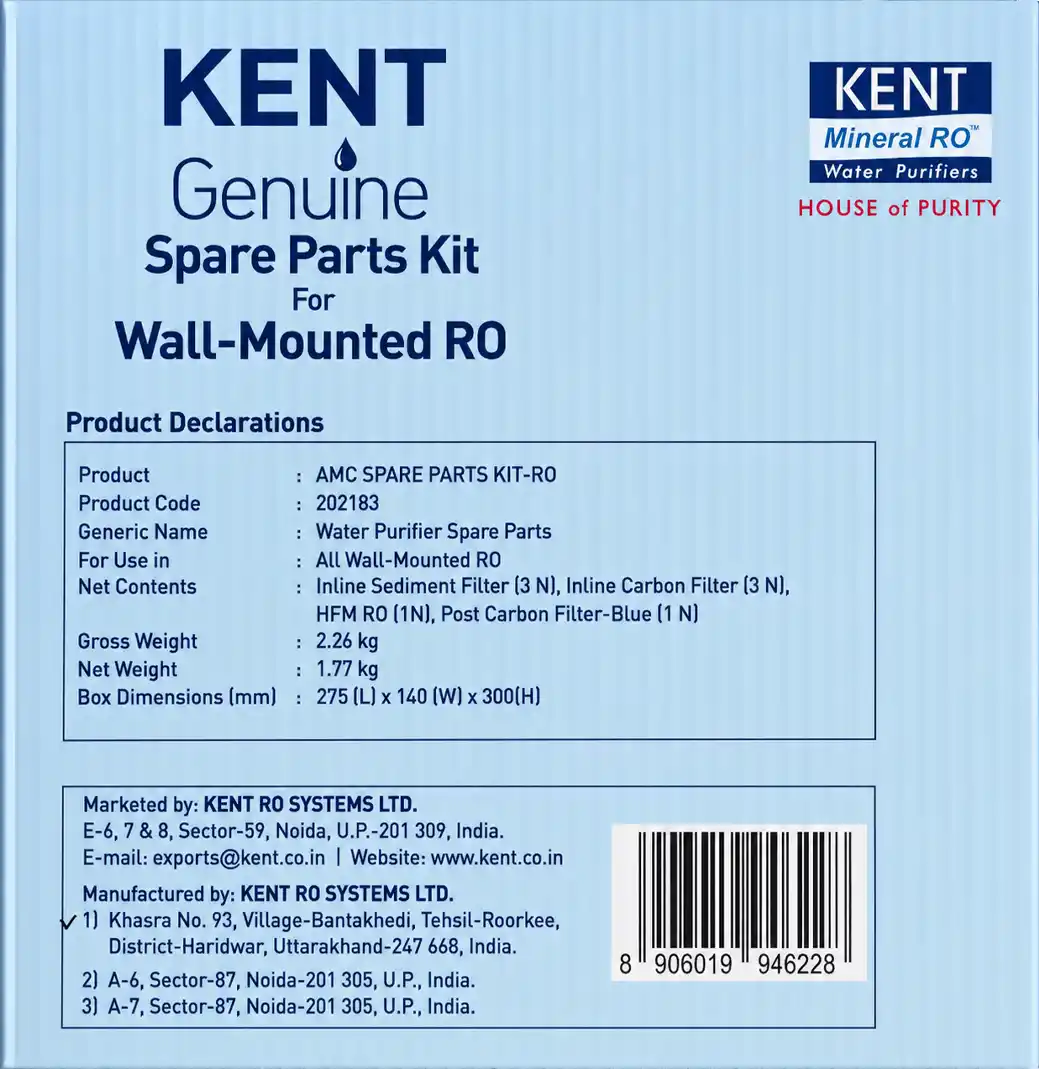 Kent water purifier service kit back